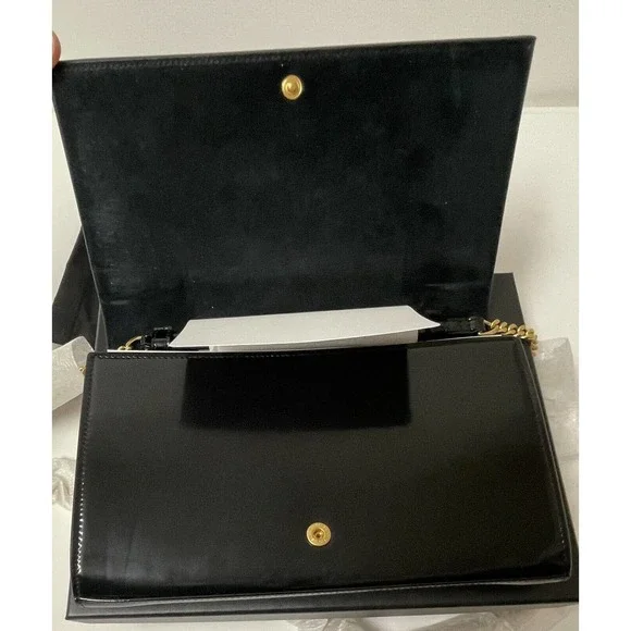 NEW SAINT LAURENT PATENT LEATHER GOLD CHAIN WALLET BAG PURSE BOX! - Picture 8 of 16